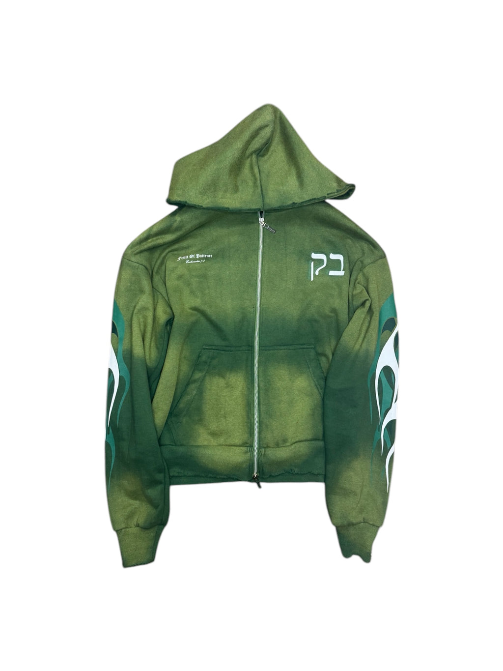 Green Acid Wash Zipper Hoodie