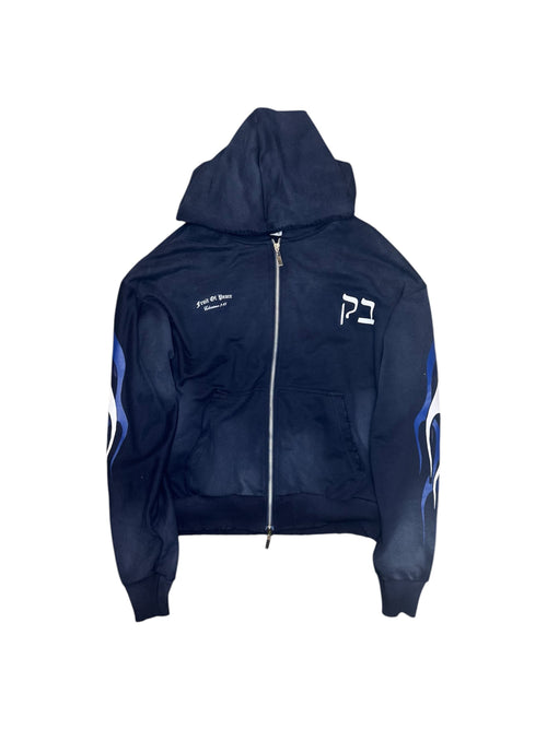 Blue Acid Wash Zipper Hoodie