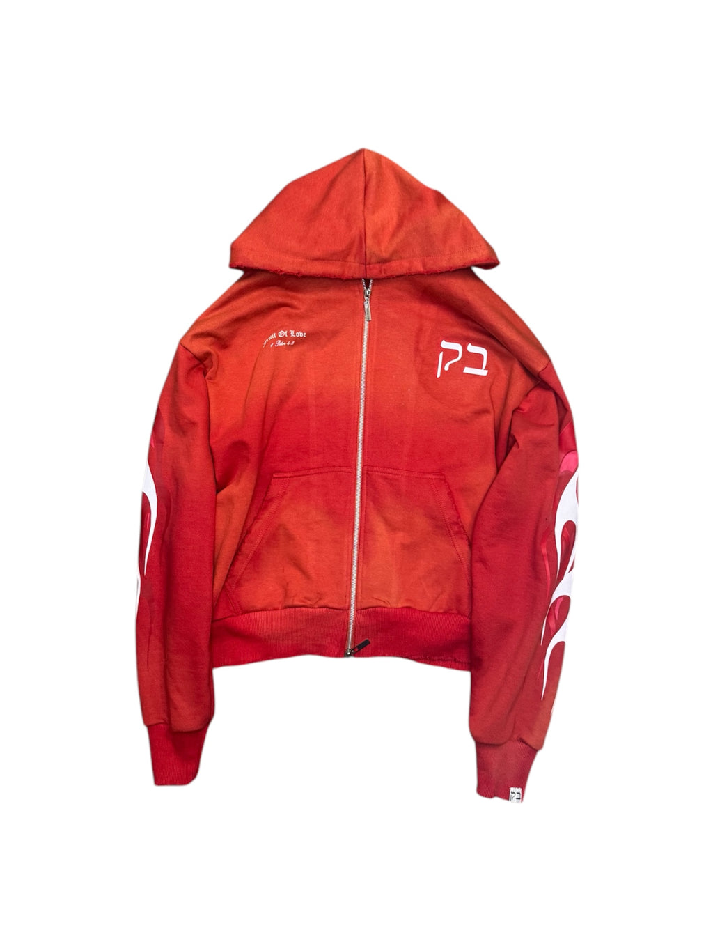 Red Acid Wash Zipper Hoodie